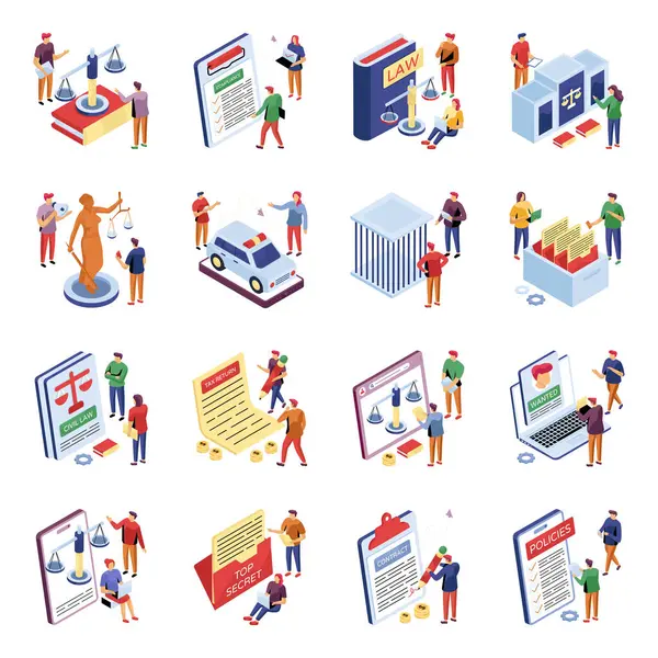 Adalet Isometric Illustrations seti 