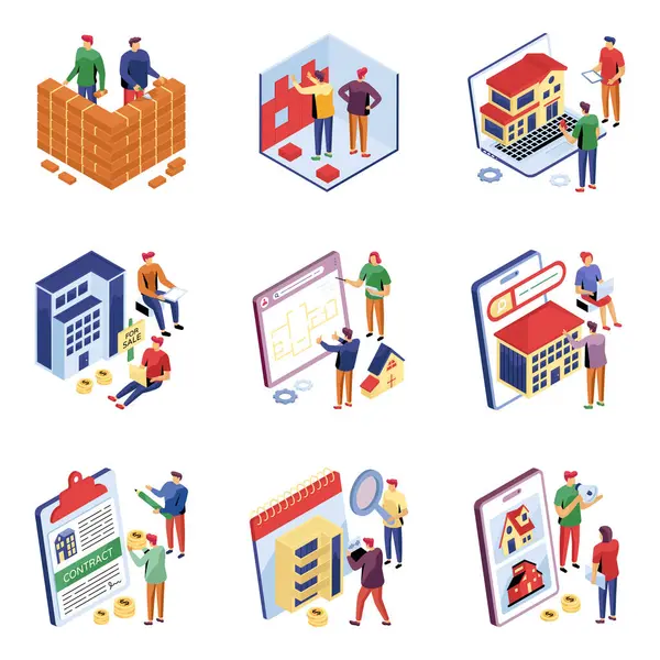 Gayrimenkul ve Mülkiyet İsometric Resimleri 
