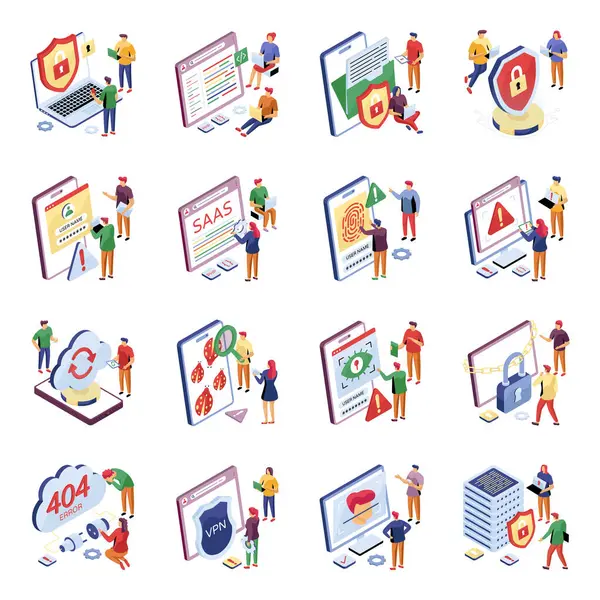Isometric Illustrations Güvenlik Seti 