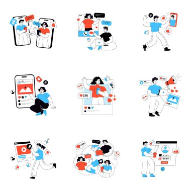 Sosyal Ağ Düz İllüstrasyonları