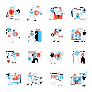 Bir dizi Siber Güvenlik Flat Resimleri 