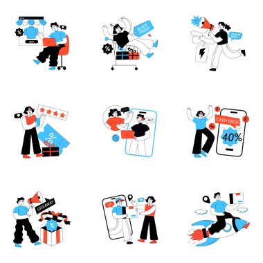 Alışveriş ve Ticaret Flat Resimleri Seti