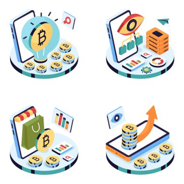 Isometric Illustrations İş ve Yatırım Seti