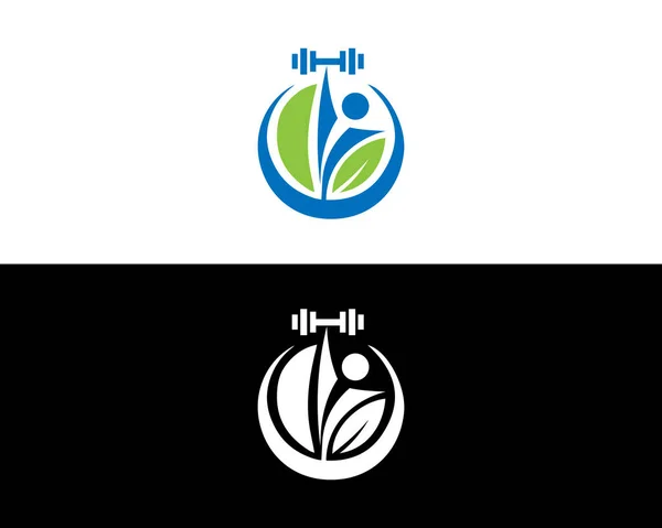 Doğal fitness sağlıklı insanlar logo tasarımı halter ve insan vektör şablonu.