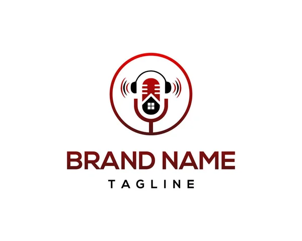 Mikrofon ve Kulaklık Simgesi Vektör Şablonu kullanılarak Podcast veya Radyo Logo Tasarımı.