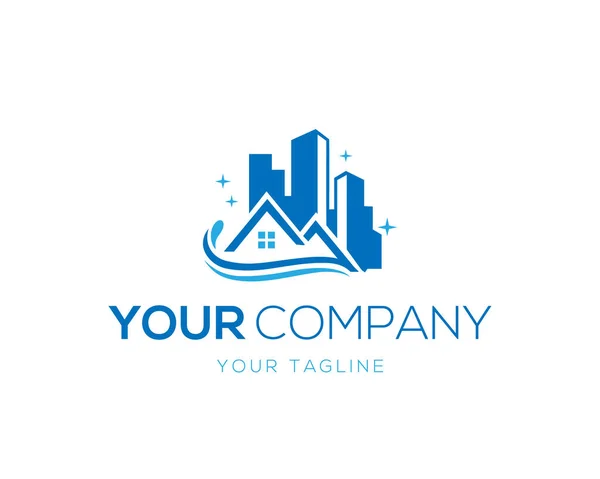 Ev Temizleme Vektörü Logosu Tasarımı Parlak Ev Vektörü Şablonu İllüstrasyonlu Çevre Dostu.