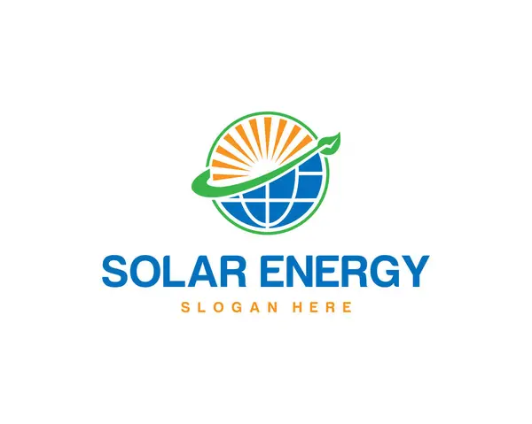Yeşil Yaprak Güneş Enerjisi Logosu Tasarım Vektör Şablonu.