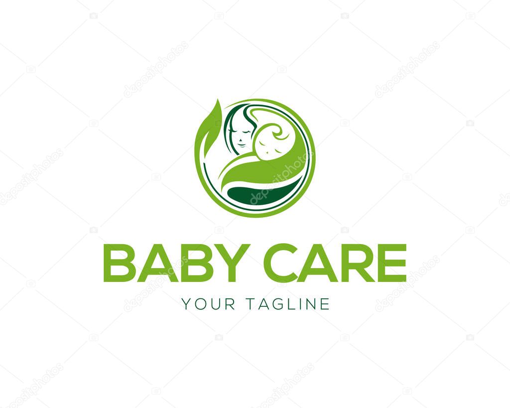 Modern Mom and Baby Care Logo Design Vector.