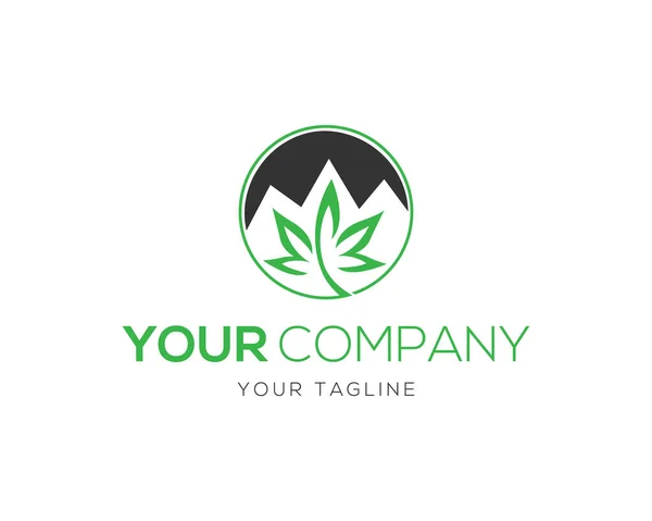 Esrar yaprağı ve dağ logosu modern vektör çizimi.