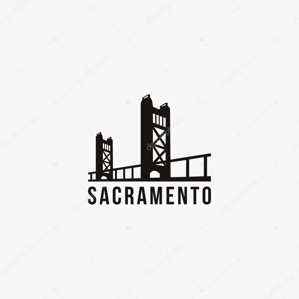 Flat Minimalist Sacramento Bridge bridge logo vector template on white background