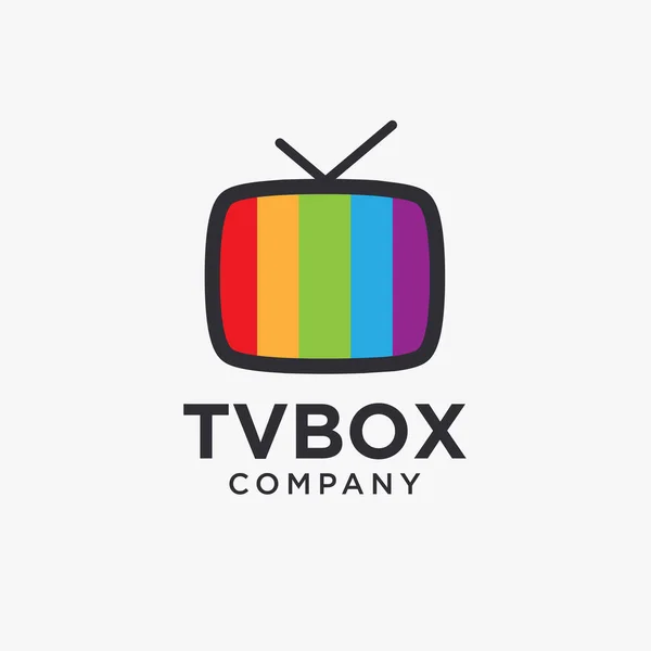 Beyaz arkaplanda minimalist TV kutusu logo ikonu vektör şablonu, eğlence grafiği yayınlanıyor