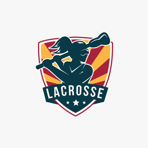 Emblem Seal Badge Lacrosse Girl Team Logo Illustration Vector Template — Stock Vector