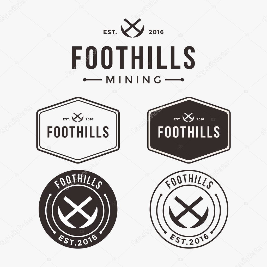 Vintage emblem badge seal stamp mining logo icon vector template set on white background