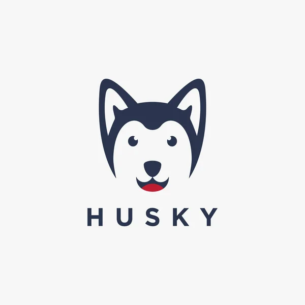 Diversión Minimalista Smiley Siberian Husky Perro Logotipo Icono Vector Ilustración — Vector de stock