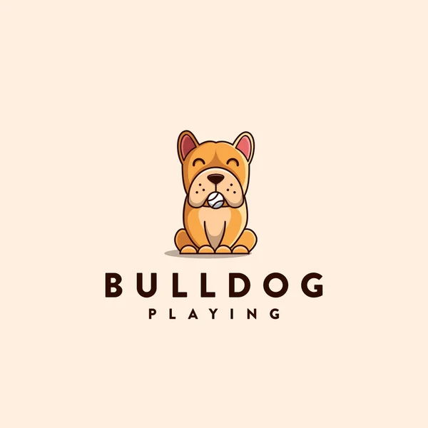 Maskot karakteri buldog logo vektör illüstrasyonu hafif arka planda top, eğlence ve oyuncu logo tarzıyla oynuyor