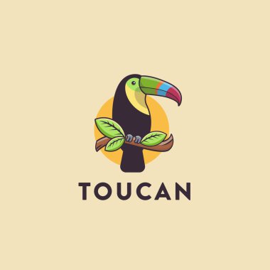 eğlenceli renkli Toucan logosu açık arkaplanda vektör çizimi