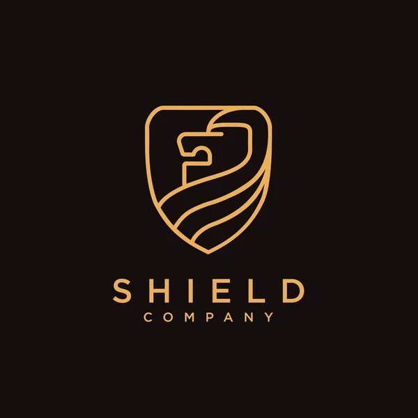 Elegante Lineart Lion Shield Logotipo Ícone Vetor Modelo Fundo Preto — Vetor de Stock