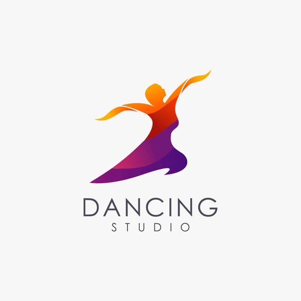 stock vector Abstract dancing woman logo icon with colorful gradient style on white background