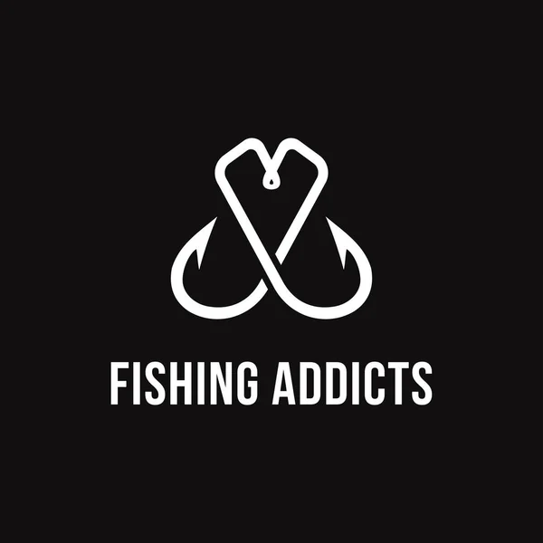 Balıkçılık Logosu Yaratıcı Aşk Siyah Arkaplan Üzerindeki Kanca Logo Vektör — Stok Vektör