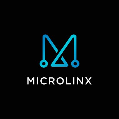 Siyah arkaplanda M harfi bağlantı logo vektör şablonu