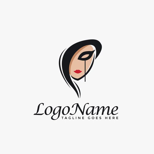 Mulher Bonita Com Máscara Logotipo Ícone Vetor Ilustração Modelo Fundo — Vetor de Stock