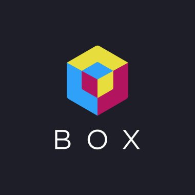 düz 3d kutu logo simgesi vektör şablonu koyu arkaplan