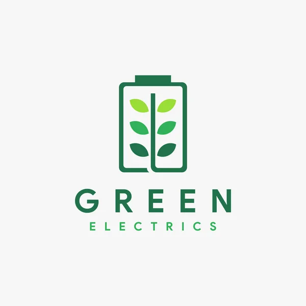 Feuille Batterie Vecteur Icône Logo Énergie Nature Électrique Sur Fond — Image vectorielle