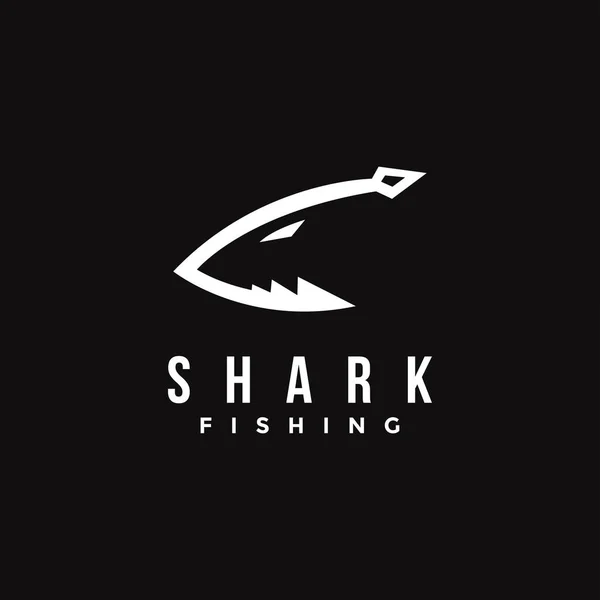 Balıkçı Kancası Köpekbalığı Logo Ikon Şablonu Siyah Arka Planda Köpekbalığı — Stok Vektör