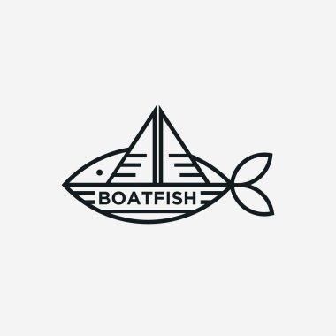 Basit eğlence lineart tekne balığı logo ikonu vektör şablonu beyaz arkaplan üzerinde