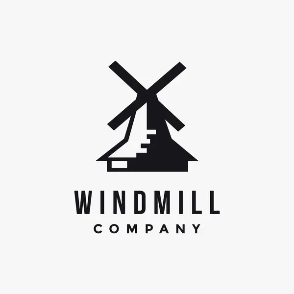 Minimalist Windmill Logo Icon Vector Template White Background — Stock Vector