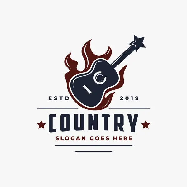 Ateş Gitarında Country Music Western Vintage Retro Saloon Bar Logo — Stok Vektör