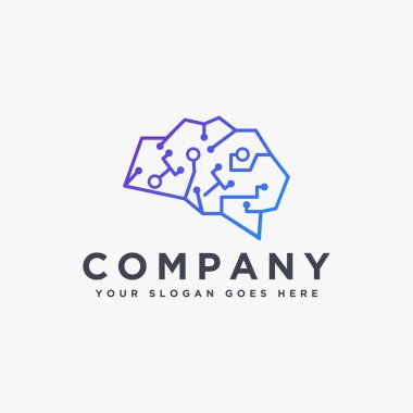 Beyaz arkaplanda modern dijital bağlantı beyin logo vektör şablonu