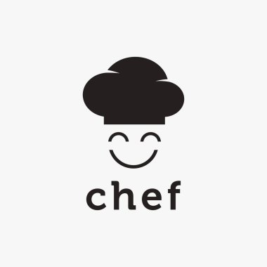 Minimalist gülümseyen şef logo ikonu vektör şablonu beyaz arkaplanda