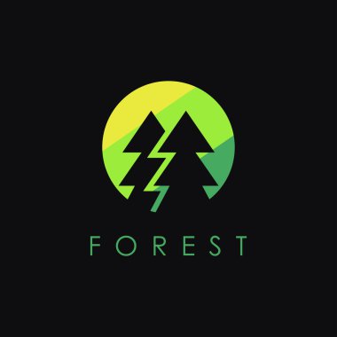 Siyah arkaplanda Çam Ormanı logo ikonu vektör şablonu