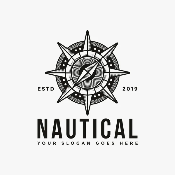 Vintage Hipster Retro Compass Nautical Logo Vector Template White Background — Stock Vector