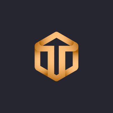 Karanlık arkaplanda soyut altıgen ve yukarı ok simgesi vektör şablonu