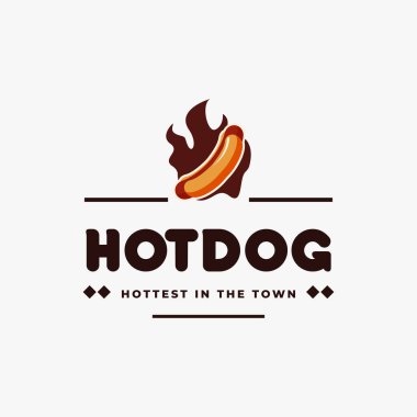 Hotdog ve yangın vintage amblem hipster logosu.