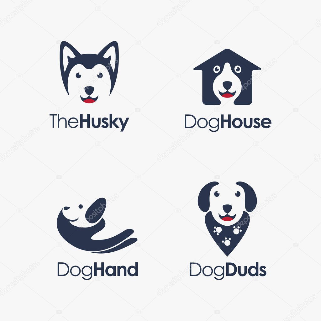 Minimalist dog logo set on negative space style