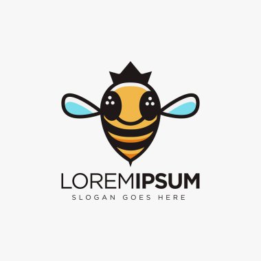 Beyaz arkaplanda basit ve eğlenceli kraliçe arı logo vektör şablonu