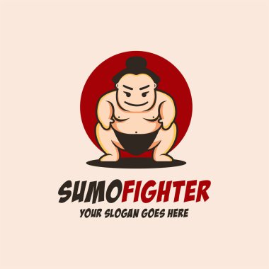 Şişko Sumo Fighter maskotu logo ikonu vektör çizimi açık arkaplanda
