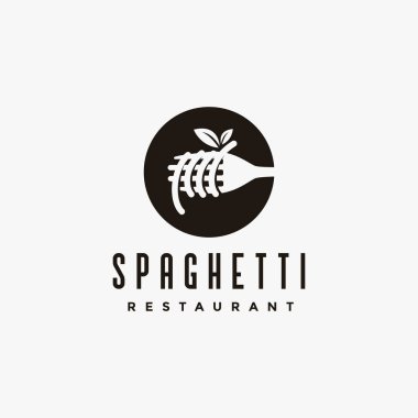 Beyaz arka planda klasik hipster retro spagetti makarna logo vektör simgesi