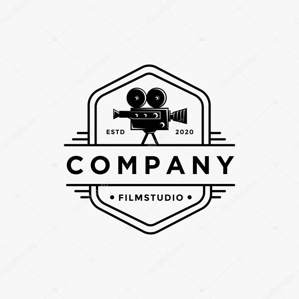Old classic film camera logo template on white background