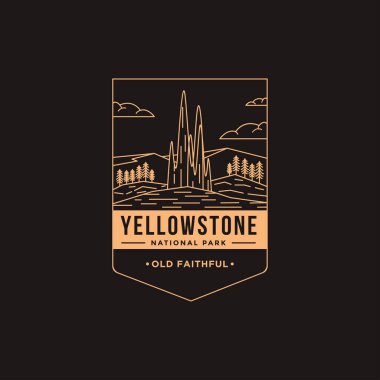 Lineart Amblem Yama logosu Eski Sadık Yellowstone Ulusal Parkı 'nın çizimi