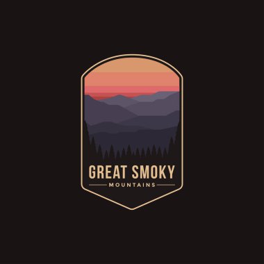 Büyük Smoky Dağları 'nın amblem amblemli logosu koyu arkaplan üzerine Ulusal Park tasarımı