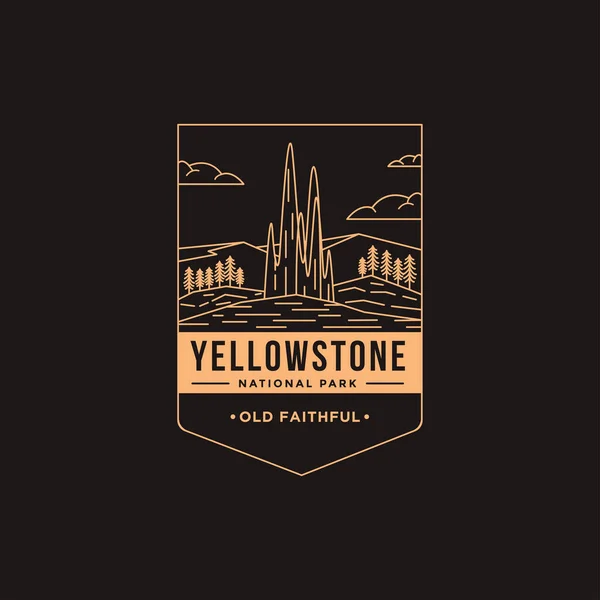 Lineart Emblem Patch Logo Illustration Old Faithful Yellowstone National Park — Stock Vector