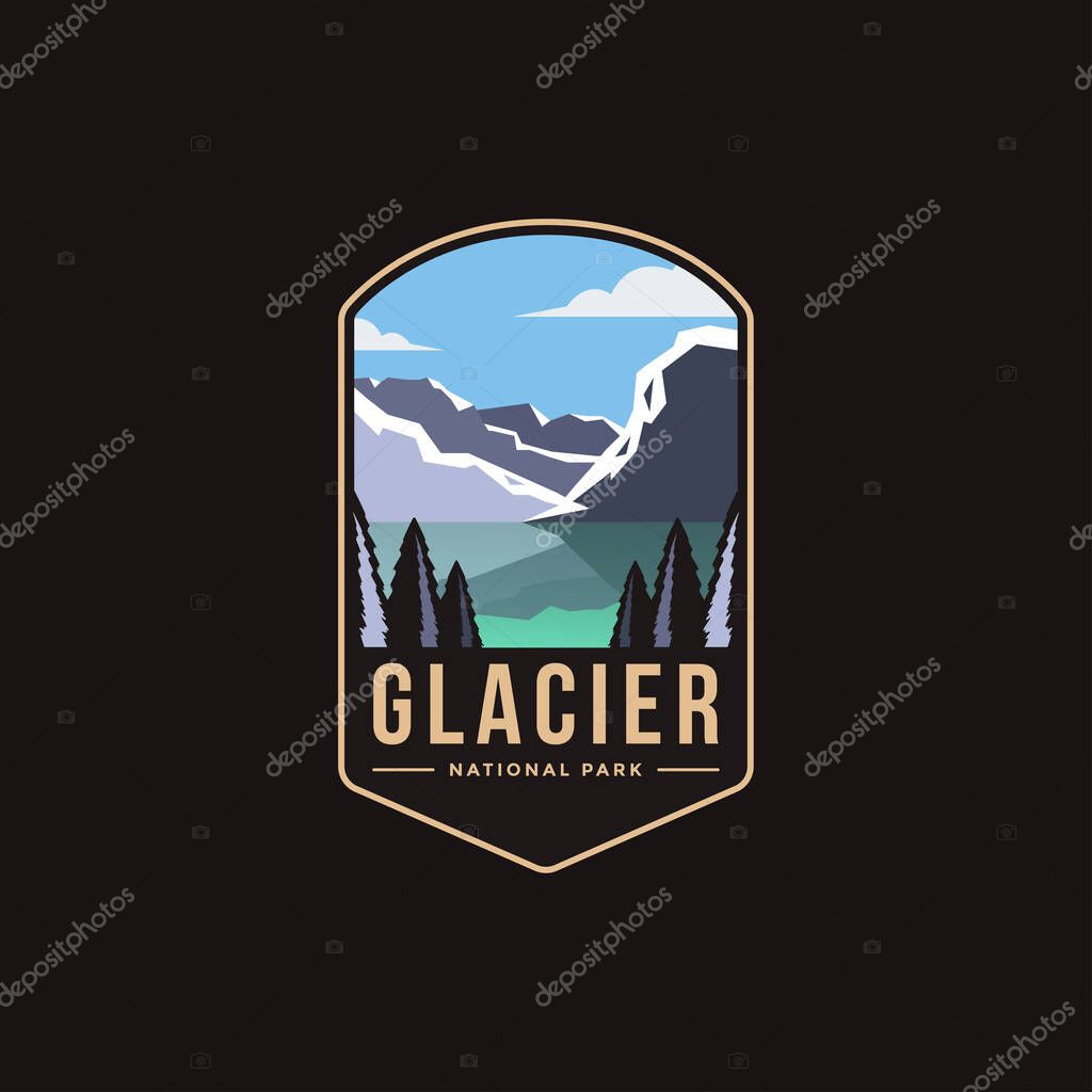 Emblem patch logo illustration of Glacier National Park Emblem patch logo illustration on dark background