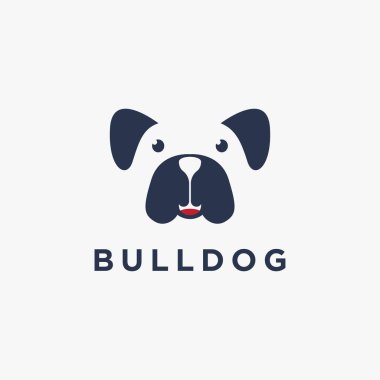 Eğlenceli minimalist Smiley bulldog logo ikonu vektör illüstrasyonu beyaz arka planda