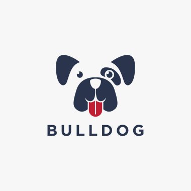 Eğlenceli minimalist Smiley bulldog logo ikonu vektör illüstrasyonu beyaz arka planda