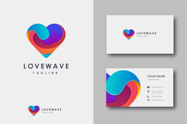 Modern renkli Love dalgası logo ikonu vektörü ve kartvizit şablonu