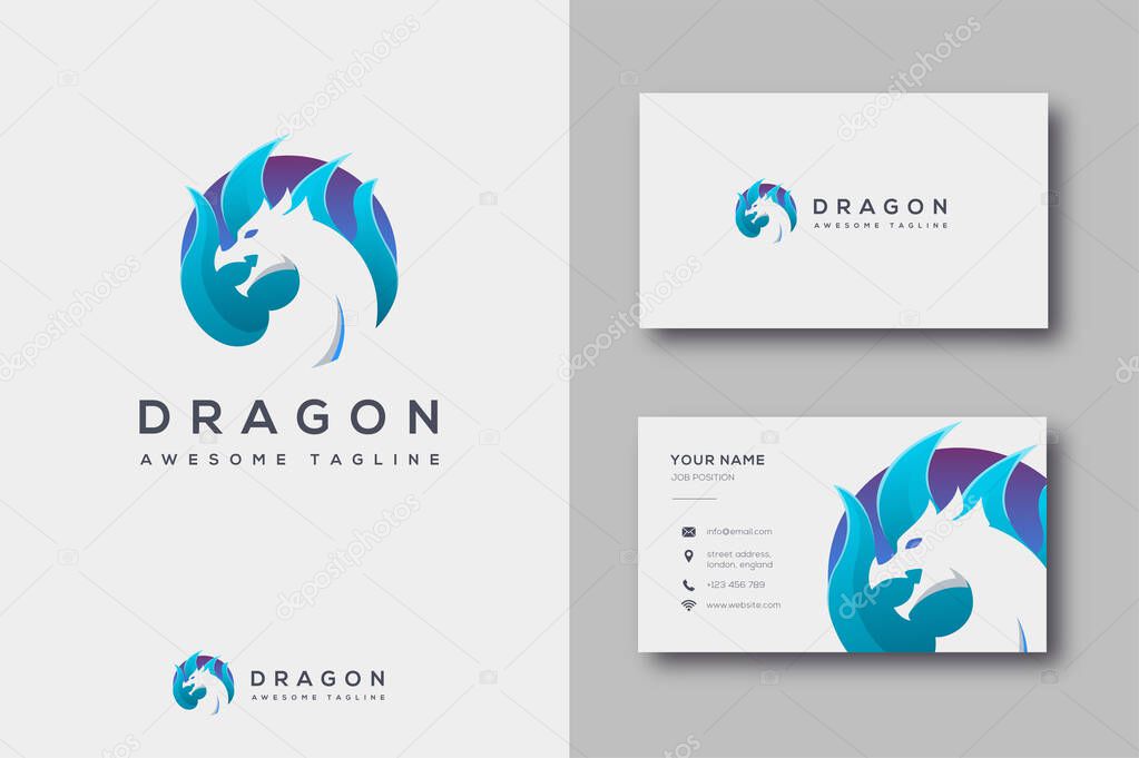 Modern flame and dragon logo icon vector and business card template